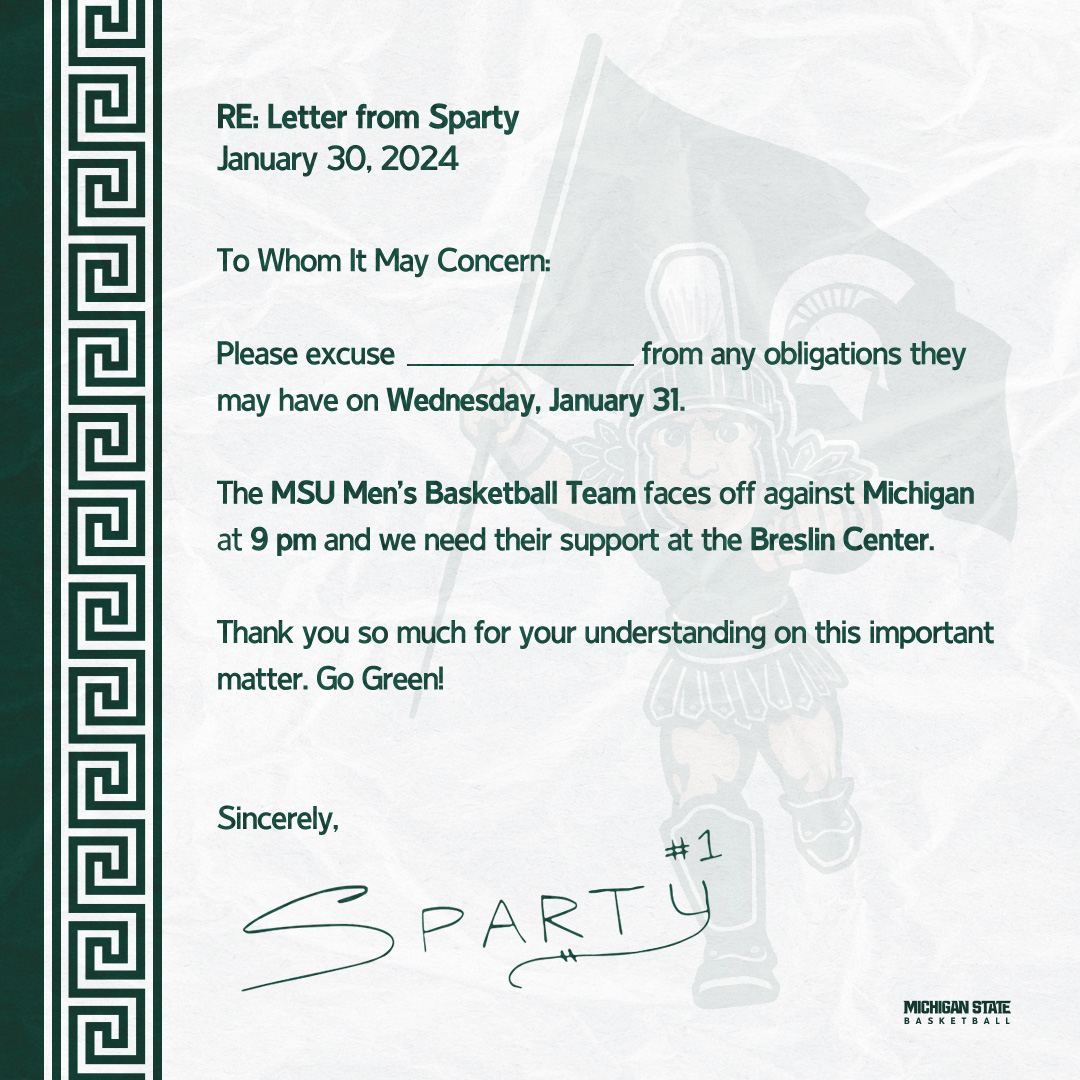 MSU_Athletics's tweet photo. It's a LATE tip-off tomorrow night at Breslin for @MSU_Basketball!

Spartans we need you there so we’ve got you covered. 

@SeatGeek | 🎟 https://t.co/ZzsgZdesDd https://t.co/C8o6o6RNV2