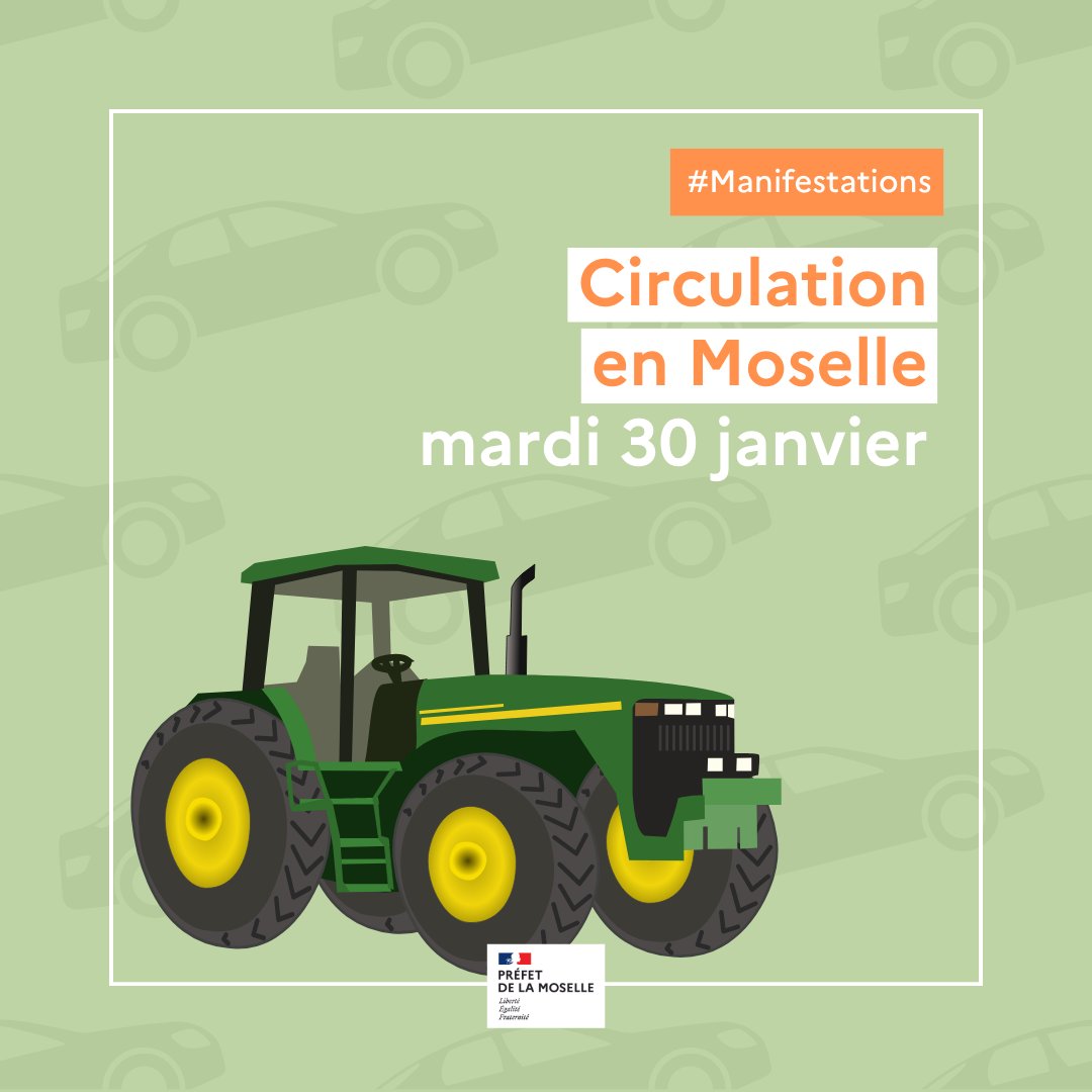 Prefet57's tweet photo. #Manifestations #Circulation 🚜 | POINT DE SITUATION CIRCULATION
Le mardi 30 janvier, en raison des manifestations des agriculteurs, la circulation est interdite sur :
➡ la #RN52 dans les deux sens entre les diffuseurs de #Boulange (57) et de Villers-la-Montagne (54) à partir de 9h jusqu'à la fin des manifestations.
Déviation :
Dans le sens #Metz vers la Belgique : sortie obligatoire de l'#A30 au diffuseur 6 (Boulange), sortie "Tressange Havange", prise de la D14 en direction de #Thionville et prise de l'#A31 à l'échangeur 43 en direction de Luxembourg.
Restez prudents, respectez les signalisations.