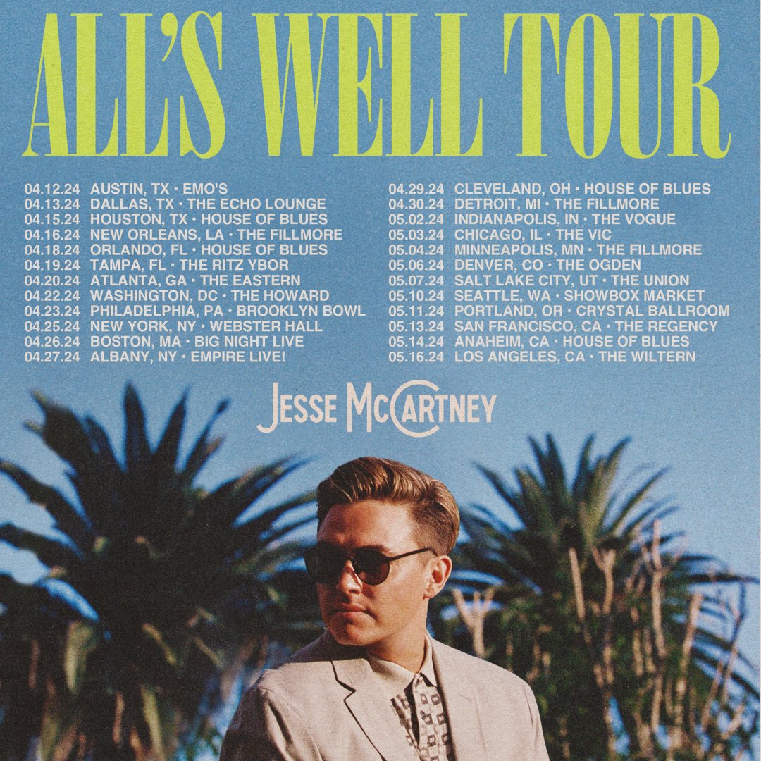 I’m thrilled to be back on the road to share these new songs with you! 🎟️ Tickets go on sale this Friday at 10 AM. Exclusive fan pre-sale access starts tomorrow - sign up for first access to tickets before Friday: jesse-mccartney.ffm.to/allswelltour.b…