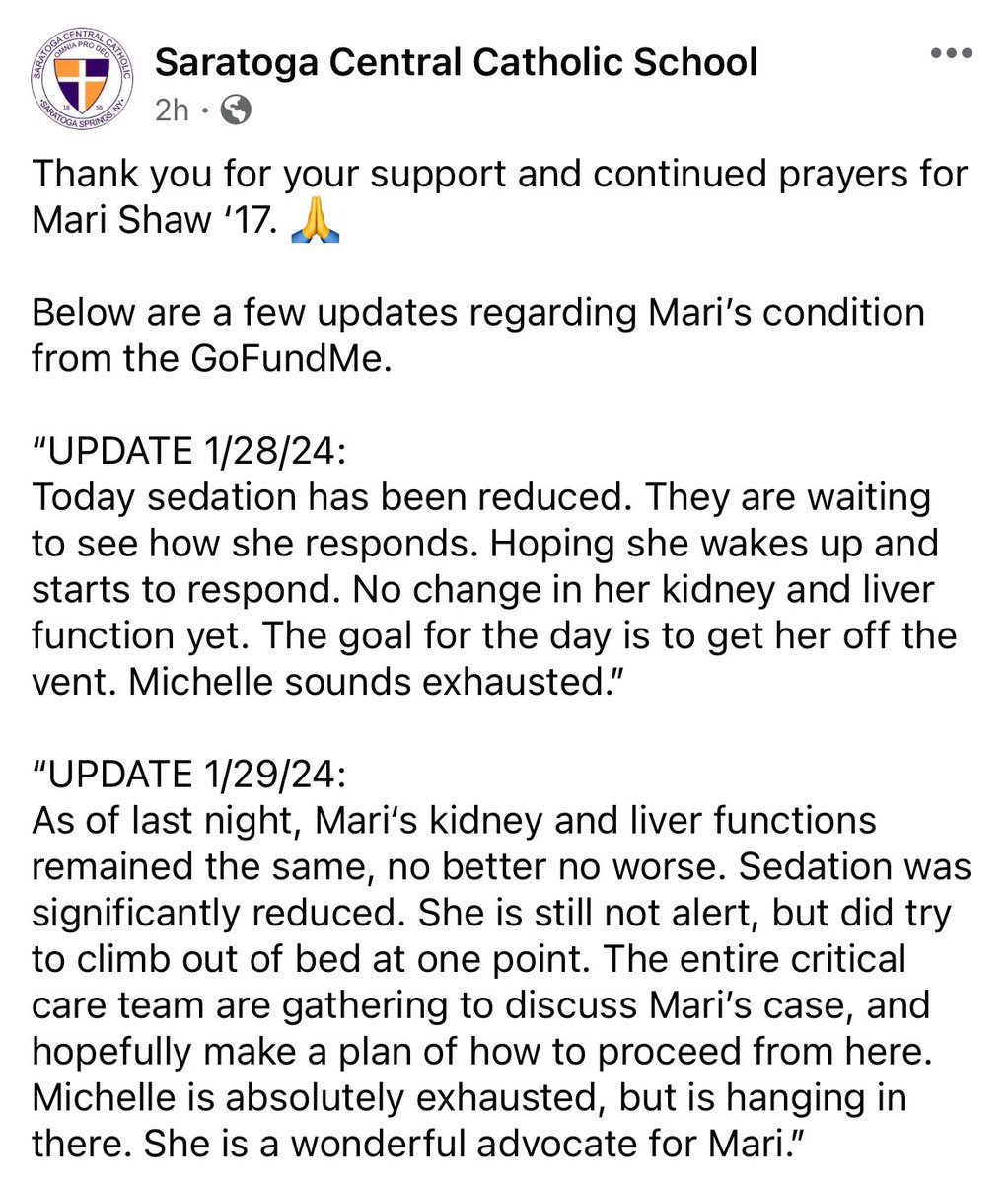 Thank you for your prayers and support. 🙏 Here’s an update on Mari’s condition as of today: