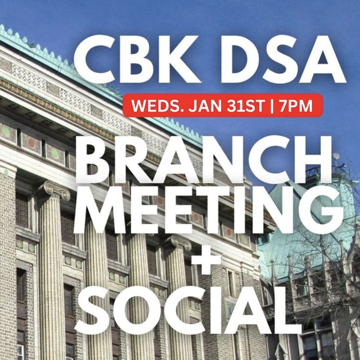 Central Brooklyn Democratic Socialists of America branch meeting and social this WEDNESDAY, January 31 at 7pm! We’ll be discussing tentant unions, Independent Working Class Organizing, ecosocialist updates, and more! Sign up here -> actionnetwork.org/events/january…