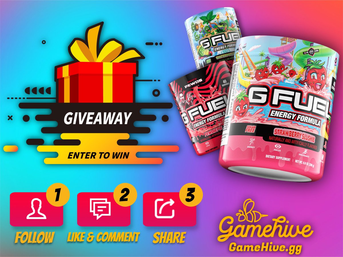 GameHiveGG's tweet photo. 🎁#GFuel Tub Giveaway!🎁

🥳This week we’re giving away a #FREE tub of GFuel to 1 lucky follower! The winner can pick ANY tub off GFuel’s website! 

🐝LIKE+FOLLOW+REPOST+COMMENT which tub you’ll pick!

📆1 Winner picked Feb 2nd

🛍️Shop GFuel Samples: https://t.co/DntFxG04Um
-

Giveaway is available to residents of Canada & the United States.

GameHiveGG will order the GFuel tub off of the official GFuel website for you, as such we can’t guarantee stock availability when the giveaway ends. If the item (prize) is out of stock when the contest ends, the winner will be able to choose a new prize that's of equal or lesser value from https://t.co/YBjHy3DQsL

1 Winner will be picked on Feb 2nd at random, winner will win any 40 serving tub from https://t.co/YBjHy3DQsL or anything of equal or lesser value. The winner will be able to pick which tub they want.