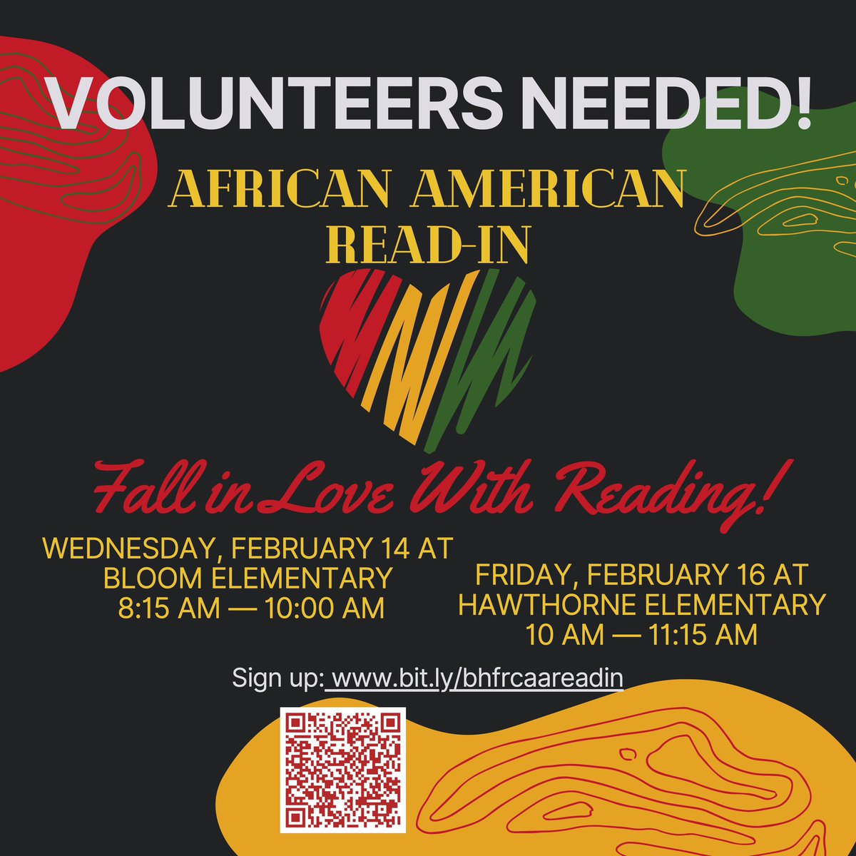 Volunteers needed! Get ready for an enchanting literary celebration: the Annual African American Read-in  @ <a href="/hawthornehawks/">Hawthorne Elementary</a> &amp; <a href="/BloomBulldogs/">Bloom Elementary</a>. 
To sign up, please fill out registration form: bit.ly/bhfrcaareadin.
<a href="/JCPSAsstSuptASP/">Dr. Alicia Averette</a> <a href="/GoffnerGwen/">Dr.  Gwen Goffner</a> <a href="/FRYSC_JCPS/">FRYSC JCPS</a>