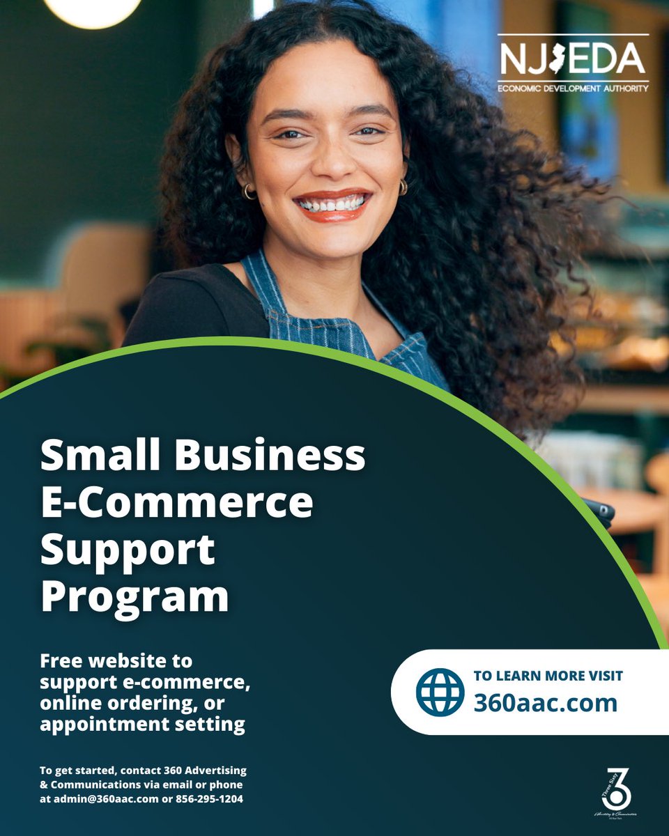 360aac_'s tweet photo. ATTENTION New Jersey! 

360aac has partnered with the NJEDA to offer the Small Business E-commerce Support Program. Get a free website development with e-commerce &amp; online ordering services. Boost your business!Visit the link in our bio to learn more and apply today! https://t.co/ddzXPIdazF