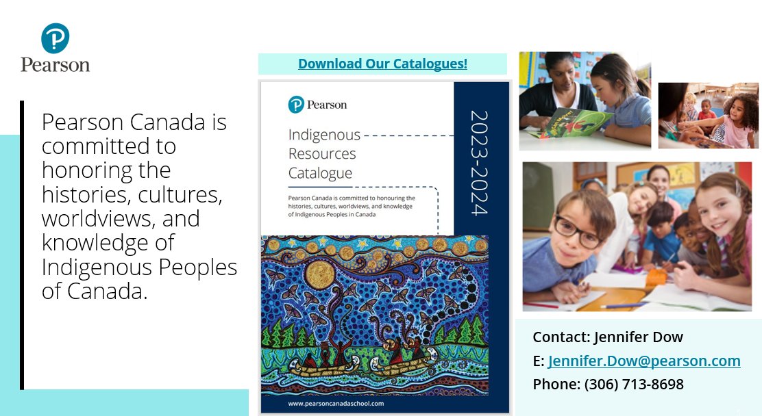 JenDowPearson's tweet photo. Contact me if you have any questions about Pearson Canada K12 Indigenous Resources that support Saskatchewan Education! Download the catalogue at https://t.co/cFzjrHgUmD. @fsinations @AFN_Updates @gdins_org @metisnationsask @CentreRctl @STFLibrary https://t.co/gpeYf5jYpY