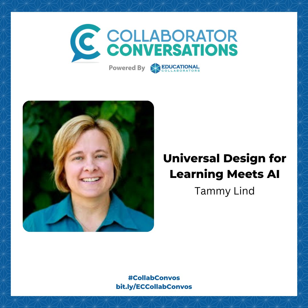 educollabor8ors's tweet photo. We're excited to have Tammy Lind at Collaborator Conversations! 📈 Explore professional growth in K-12 education during this virtual conference.
To register: https://t.co/Tsh8JGQ66k
#CollabConvos #AI #Design #K12 https://t.co/JZdbG0JfU3