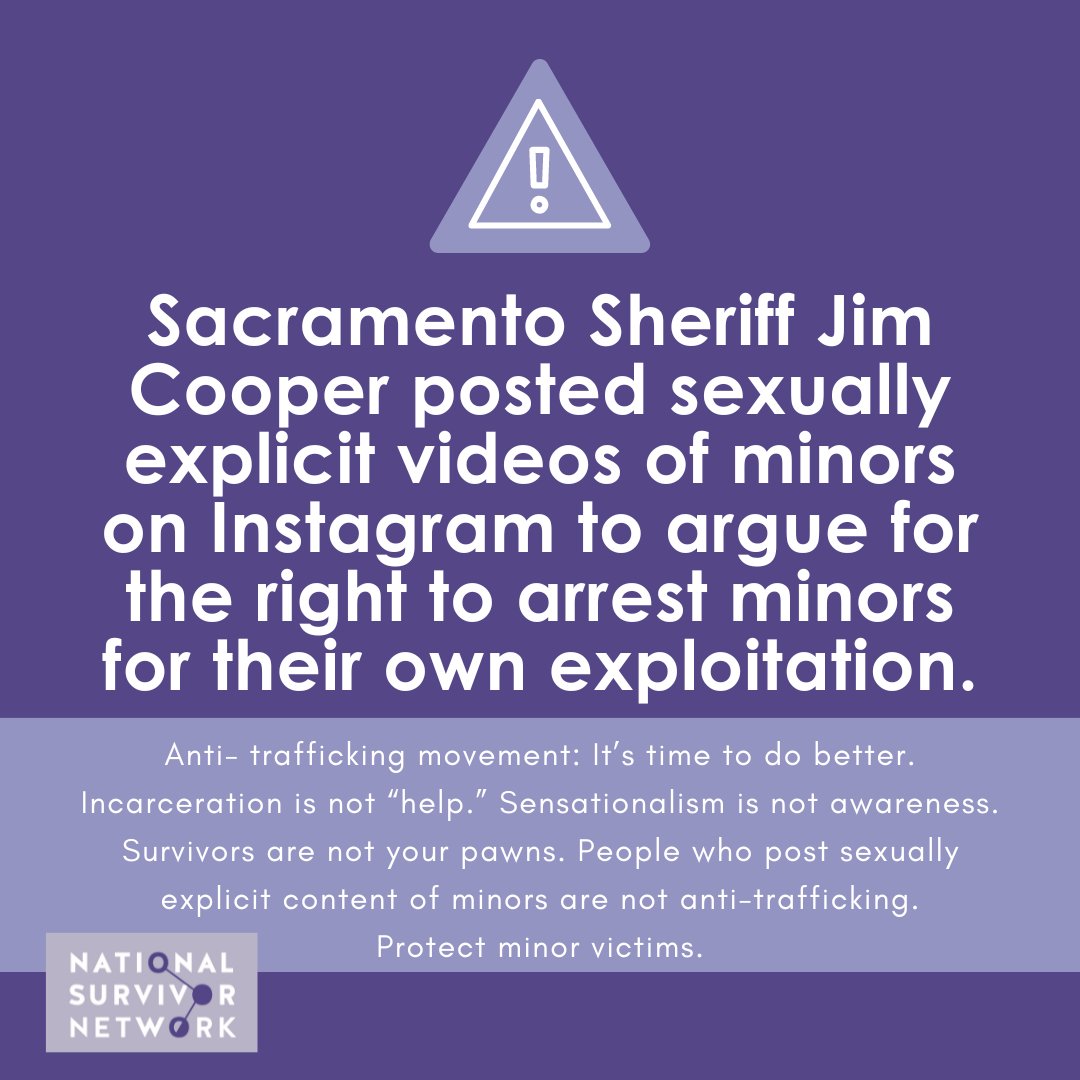 3 days ago, <a href="/SheriffJCooper/">Jim Cooper</a>  posted sexually explicit videos of minors on IG to argue for the right to arrest minors for their own exploitation.We must do better! Using salacious videos of minors to get views and clicks to support your ill-informed arrest policies is gross.