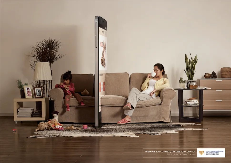 The_AdProfessor's tweet photo. 2. Ogilvy Bejing - Phone Addiction

Principle: Put the problem on steroids

"The more you connect, the less you connect" https://t.co/qPRuFddhr2