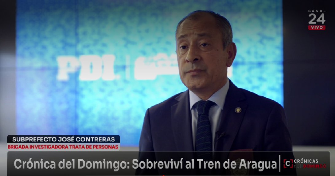 PDI_CHILE's tweet photo. El subprefecto José Contreras de la Bitrap Metropolitana, conversó con @24HorasTVN acerca de las primeras condenas, en Chile, del Tren de Aragua por trata de personas con fines de explotación sexual y asociación ilícita.

Revisa el reportaje en 👇

🌐 https://t.co/vcQqTsHdKh https://t.co/TPKJjsczqO