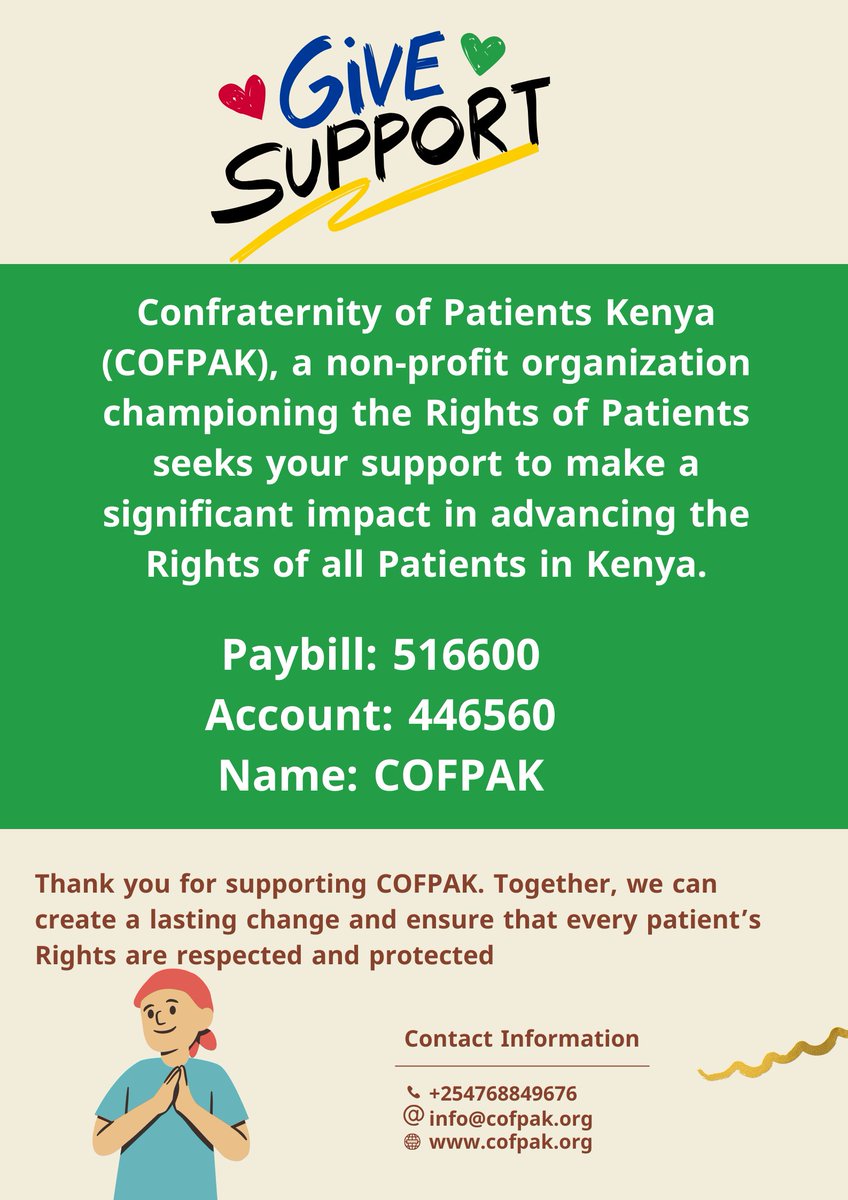 By supporting COFPAK, you are not only investing in the well-being of individuals but also contributing to the overall improvement of healthcare systems in Kenya. Together, we can create a lasting change & ensure that every patient's rights are respected and protected. Thank you!