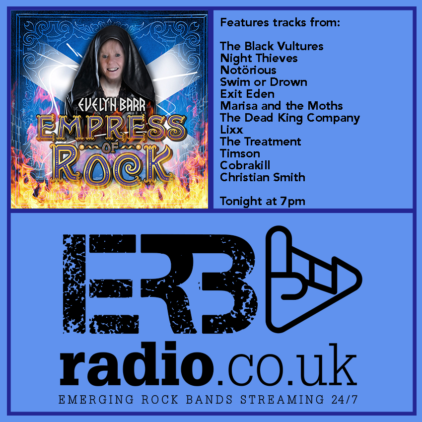 ERB Radio - This account has been archived (@erb_radio) on Twitter photo Kick those Monday blues with the help of the #EmpressOfRockShow tonight at 7pm. This week Evelyn has tracks from #TheBlackVultures | <a href="/nightthievesuk/">NIGHT THIEVES</a> | #notorious | #swimordrown | <a href="/florenceblackUK/">Florence Black</a> | <a href="/ExitEdenMusic/">Exit Eden</a> | <a href="/marisa_moths/">Marisa And The Moths</a> | <a href="/TheDKco/">The Dead King Company</a> | <a href="/Lixx_Scotland/">Lixx</a> | <a href="/TheTreatmentUK/">The Treatment</a>... Kick those Monday blues with the help of the #EmpressOfRockShow tonight at 7pm. This week Evelyn has tracks from #TheBlackVultures | <a href="/nightthievesuk/">NIGHT THIEVES</a> | #notorious | #swimordrown | <a href="/florenceblackUK/">Florence Black</a> | <a href="/ExitEdenMusic/">Exit Eden</a> | <a href="/marisa_moths/">Marisa And The Moths</a> | <a href="/TheDKco/">The Dead King Company</a> | <a href="/Lixx_Scotland/">Lixx</a> | <a href="/TheTreatmentUK/">The Treatment</a>...