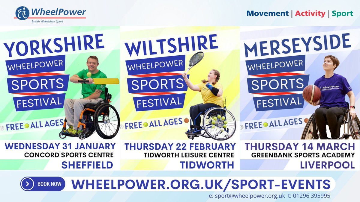 From Sheffield to Wiltshire to Liverpool! WheelPower starts 2024 on the road with three Sports Festivals taking place in January, February and March. Five sports on offer at each location. All open to anyone 5+ with a physical disability wheelpower.org.uk/sport-events