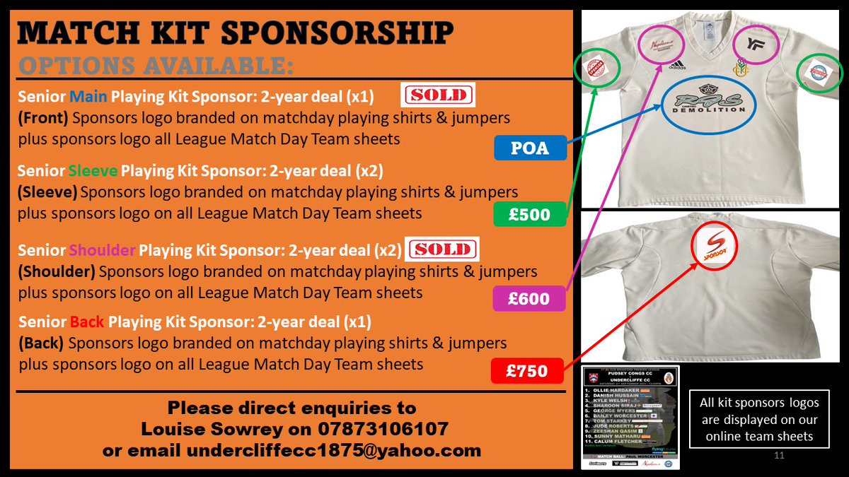 UCC_1875's tweet photo. 🤝Match Kit Sponsorship! 

3 options still available - covers a 2 year period. 

Back sponsorship (x1)
Sleeve sponsorship (x2)

Includes: (See images attached)

Cost:

£750 (Back)
£500 (Sleeve)

Interested in partnering with us? Please contact Louise or drop us an email/DM. https://t.co/N6aVQYob2P
