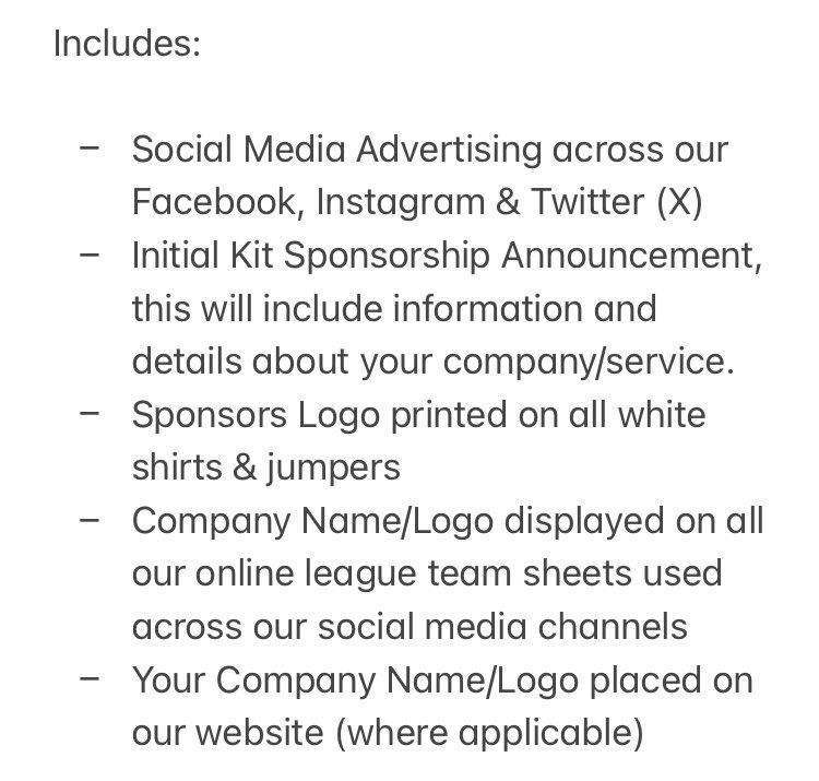 UCC_1875's tweet photo. 🤝Match Kit Sponsorship! 

3 options still available - covers a 2 year period. 

Back sponsorship (x1)
Sleeve sponsorship (x2)

Includes: (See images attached)

Cost:

£750 (Back)
£500 (Sleeve)

Interested in partnering with us? Please contact Louise or drop us an email/DM. https://t.co/N6aVQYob2P
