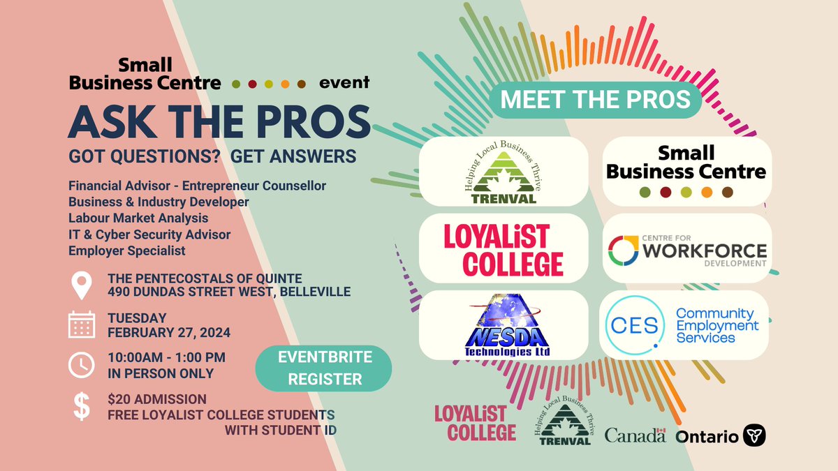 Got Questions? ASK THE PROS! Ask the Pros is a Business Event presenting a Panel of 8 Business Professionals ready to share their expertise and knowledge in a live 2 hour interactive Q&amp;A session supported by fun technology. Register at eventbrite.ca/.../ask-the-pr…...