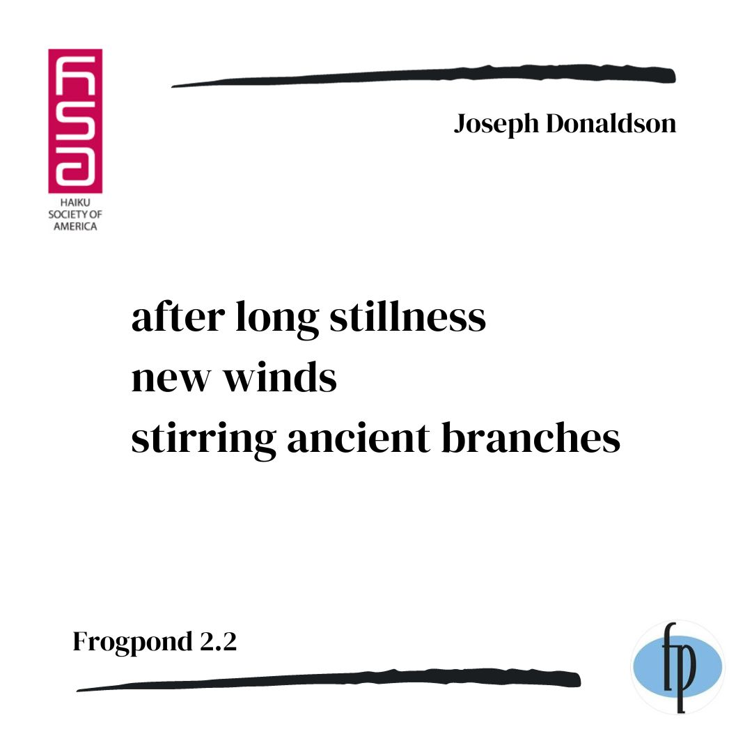 Good morning, #readers and #poets!

Here's a #haiku by Joseph Donaldson from issue 2.2, published in 1979.

Come #read an issue of Frogpond Journal!

Share your #poetry with us.

#frogpond