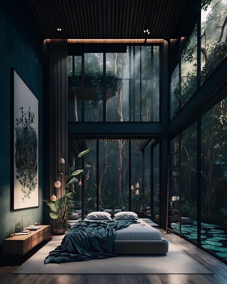 High ceiling bedroom.