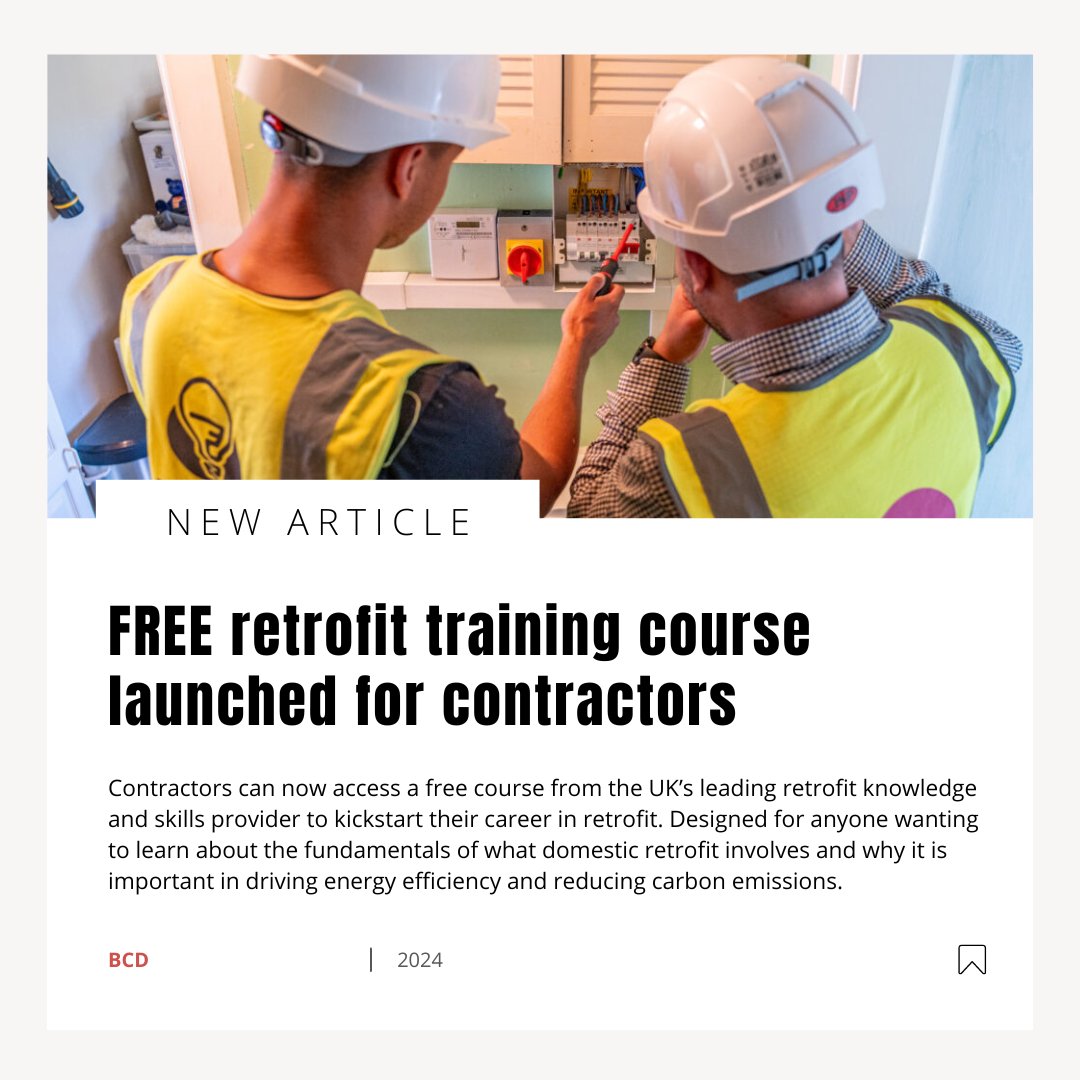 BCD (@buildconstdes) on Twitter photo Contractors can now access a free course from the UK’s leading retrofit knowledge and skills provider to kickstart their career in retrofit.
For more information, read the article here ~ buildingconstructiondesign.co.uk/news/free-retr…
#BCD #BuildingConstructionDesign #freecourse <a href="/retrofitacademy/">The Retrofit Academy</a> Contractors can now access a free course from the UK’s leading retrofit knowledge and skills provider to kickstart their career in retrofit.
For more information, read the article here ~ buildingconstructiondesign.co.uk/news/free-retr…
#BCD #BuildingConstructionDesign #freecourse <a href="/retrofitacademy/">The Retrofit Academy</a>
