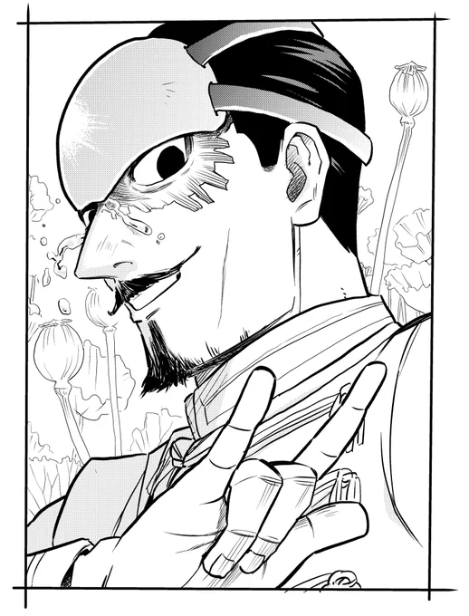 金カム実写、玉木宏の中尉が結構良くて満足満足。あと、漫画と同じ構図の場面もあって楽しかったです。
絵は、1年前くらいにリクエストで描いた中尉。 