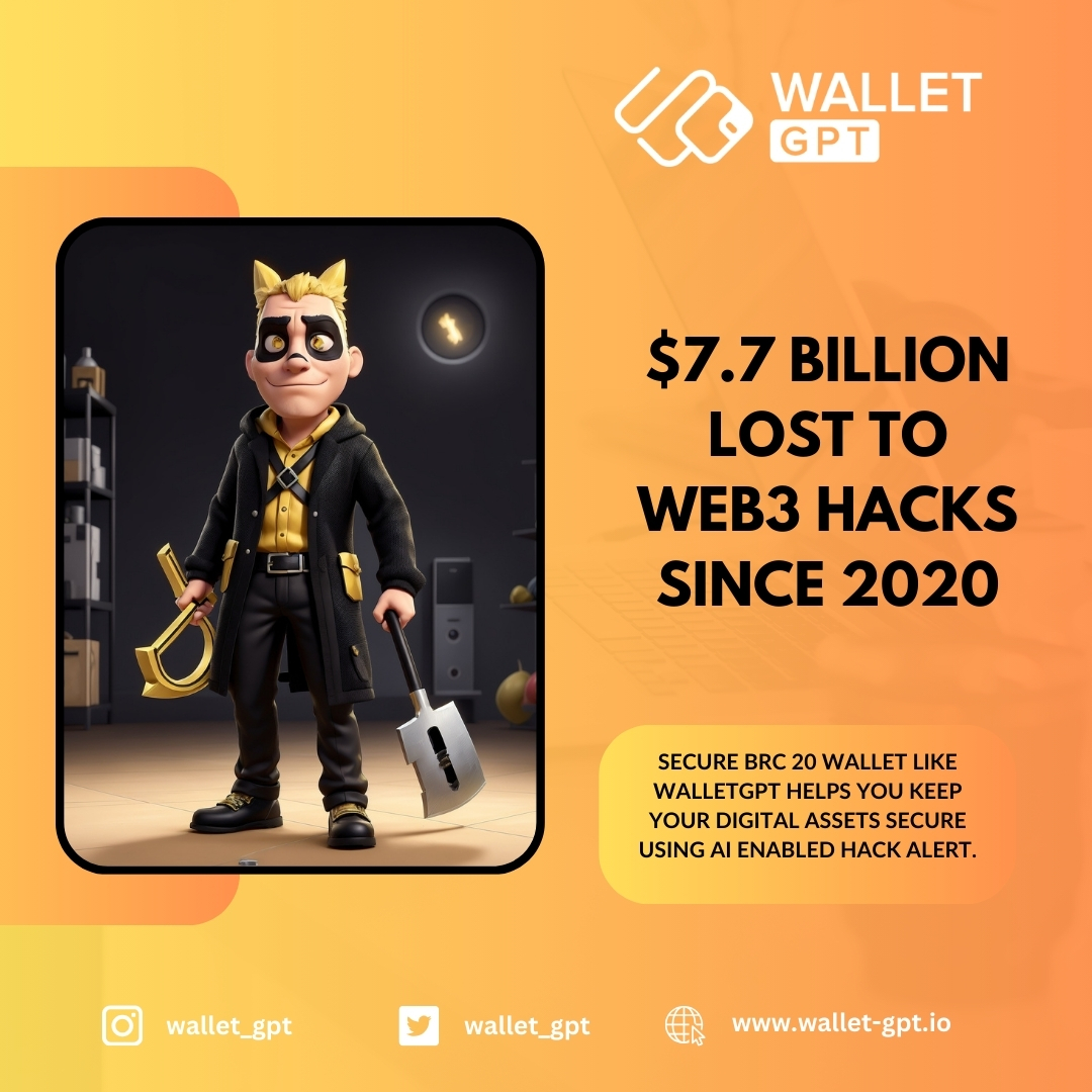 wallet_gpt's tweet photo. #Hacks in #web3 are a major concern for every investor. While as an investor you can take every precaution, #WalletGPT has #AI enabled #alerts to inform you about the latest hacks so you can take every precautionary measure to protect your assets. https://t.co/Gda9bnYUBV