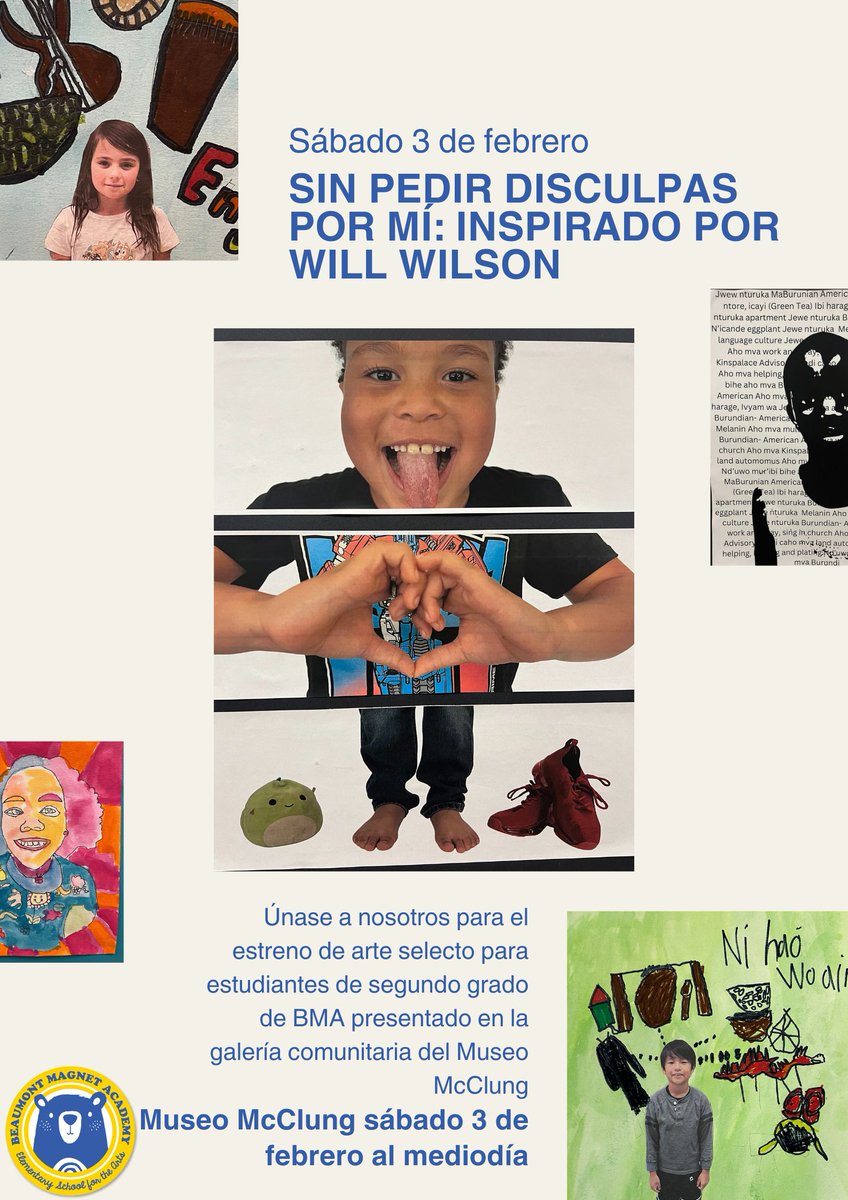 Beaumont Magnet Academy (@beaumontmagnet) on Twitter photo Exciting news! 2nd grade art will be showcased at <a href="/McClungMuseum/">McClung Museum</a> in the "Unapologetically Me" exhibition inspired by Will Wilson. Join us this Saturday for the opening reception. If you can't make it visit the museum throughout the semester. #NoPlaceLikeBMA #ArtsMagnet Exciting news! 2nd grade art will be showcased at <a href="/McClungMuseum/">McClung Museum</a> in the "Unapologetically Me" exhibition inspired by Will Wilson. Join us this Saturday for the opening reception. If you can't make it visit the museum throughout the semester. #NoPlaceLikeBMA #ArtsMagnet