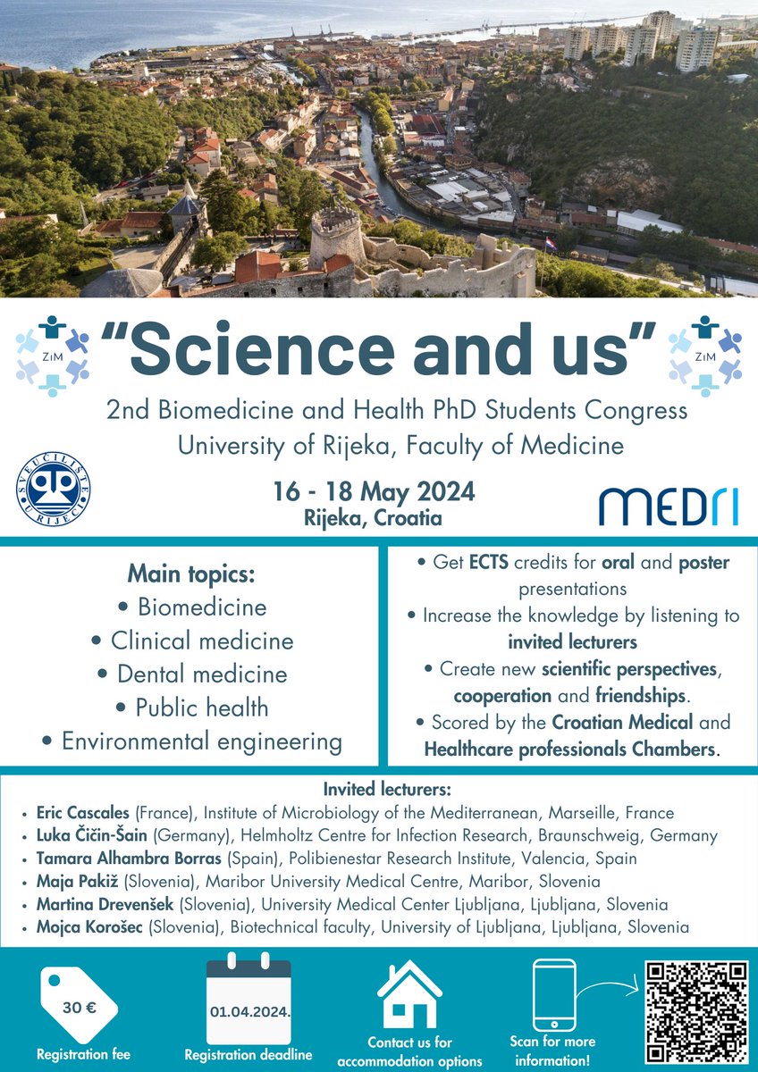 We are up and running. Registrations are officially opened! 🥳📢📢
Fore more information scan the QR code or visit our web page at: medri.uniri.hr/en/scientific-…