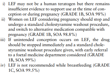 @RichardPAConway @sergioprietoglz @DrCassySims @RheumNow @ACRheum @RheumatologyUK If you come across an unintendend pregnancy while on LEF, of course you wanna play safe and recommend wash-out, but you can also reassure the patient that drug exposure will not affect the fetus in terms of major malformations. See screenshots of 2023 BSR paragraph on LEF