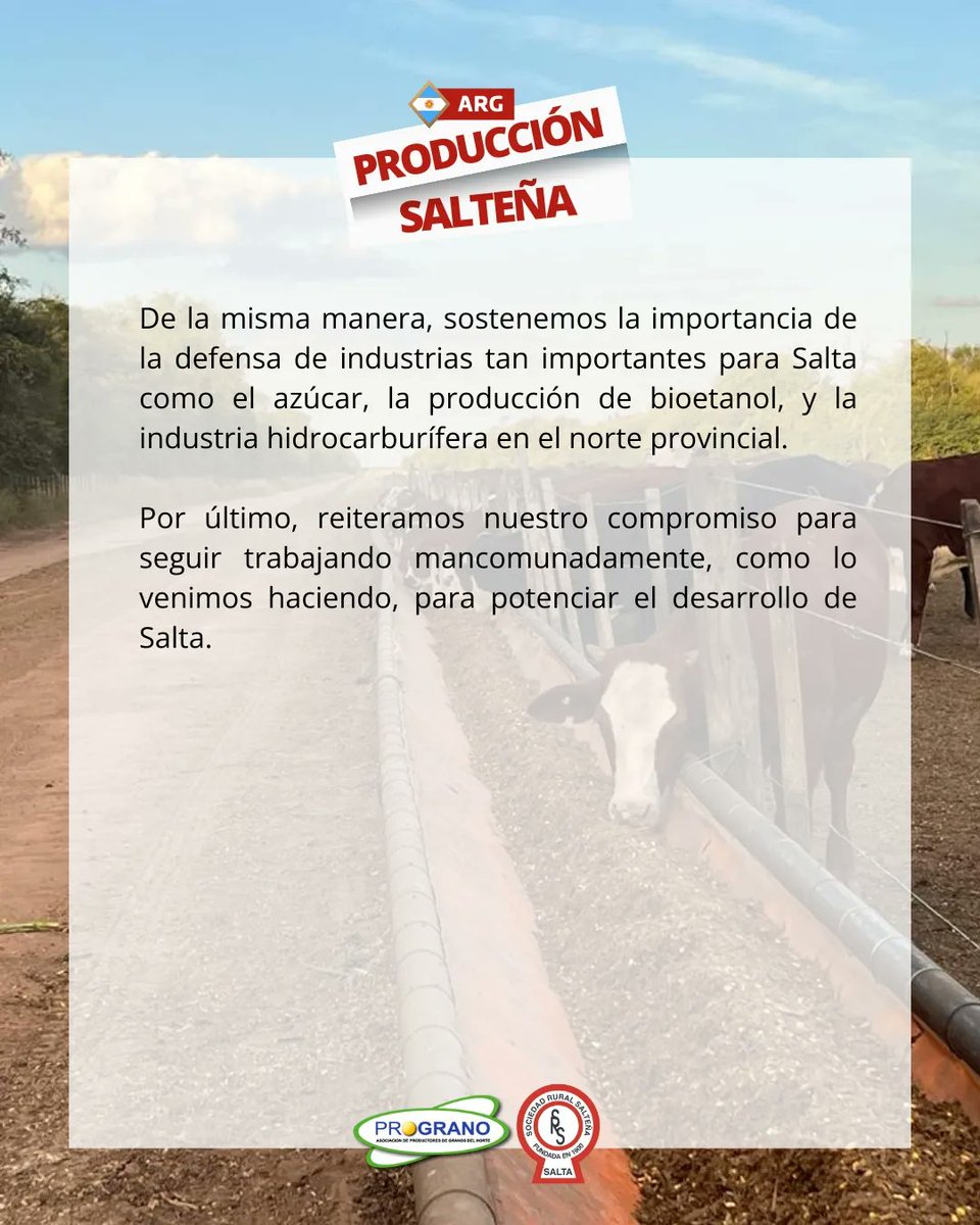 📢COMUNICADO POR LA PRODUCCIÓN SALTEÑA: Reiteramos nuestro compromiso para seguir trabajando mancomunadamente, como lo venimos haciendo, para potenciar el desarrollo de Salta.