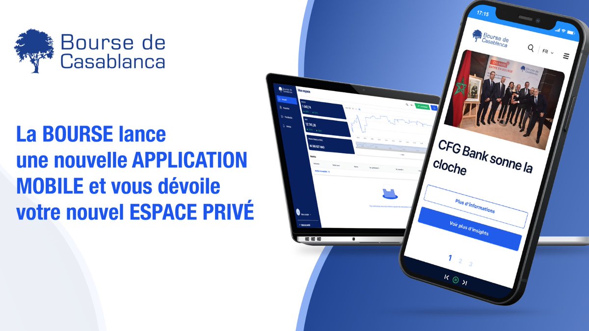 BoursedeCasa's tweet image. 📱💻@BoursedeCasa est fière de vous dévoiler une toute nouvelle Application Mobile et un nouvel Espace privé.

🌐🔗Rendez-vous sur casablanca-bourse.com pour télécharger votre Application Mobile Bourse et accéder à votre Espace Privé.

#InnovationFinancière 
#BourseConnect