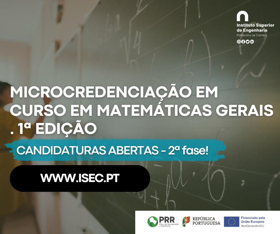 📷Prazo de Candidatura | 2ª Fase: até ao dia 04,fev.2024
📷Mais informações: isec.pt/.../microcrede…