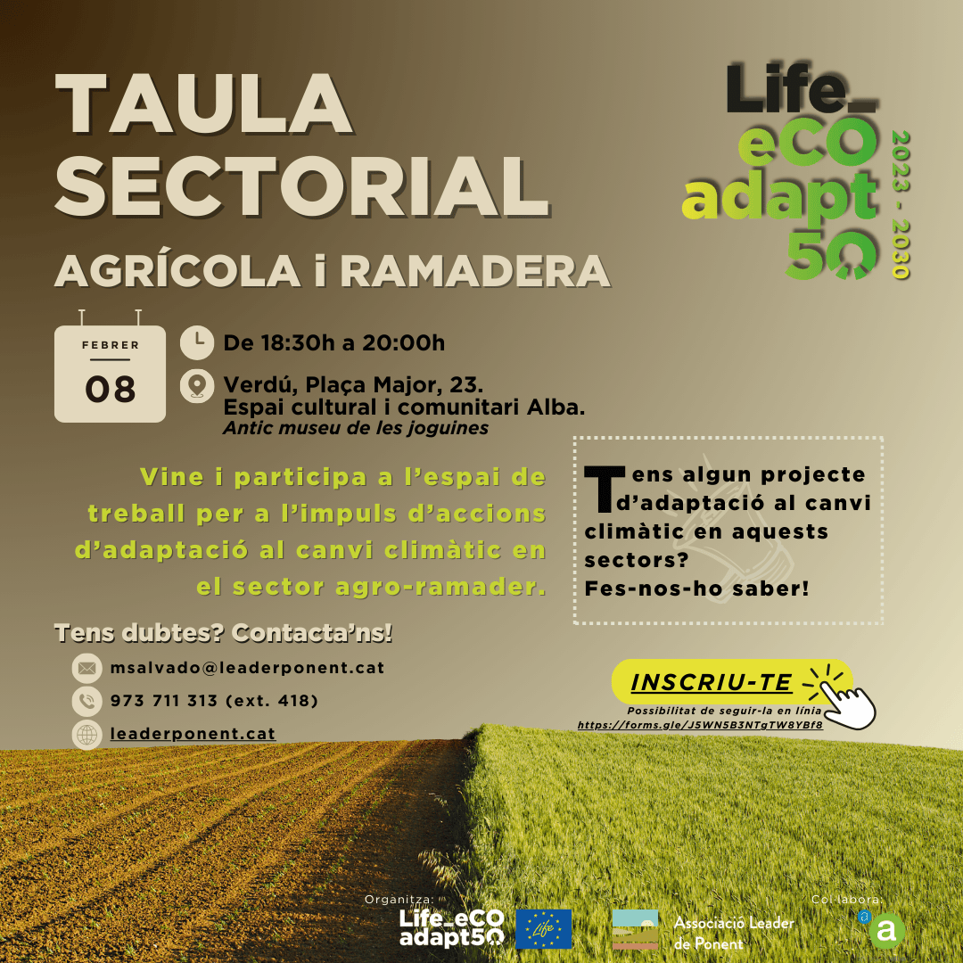 lifeeCOadapt50's tweet photo. ✅L’Associació @leaderponent organitza la primera taula sectorial agro-ramadera de Ponent en el marc del projecte #LifeeCOadapt50
ℹ️ https://t.co/OXHuqoSKQx #canviclimàtic https://t.co/5LdejWosK0