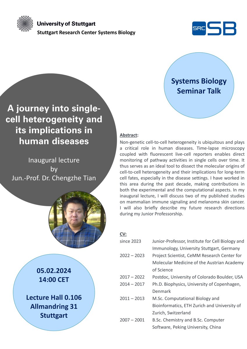 srcsb's tweet image. Unfortunately  we had to cancel our todays talk of Prof. Lisa Maier. But we are  looking forward to the next talk, the inaugural lecture of Jun.-Prof.  Chengzhe Tian next Monday, February 5th!