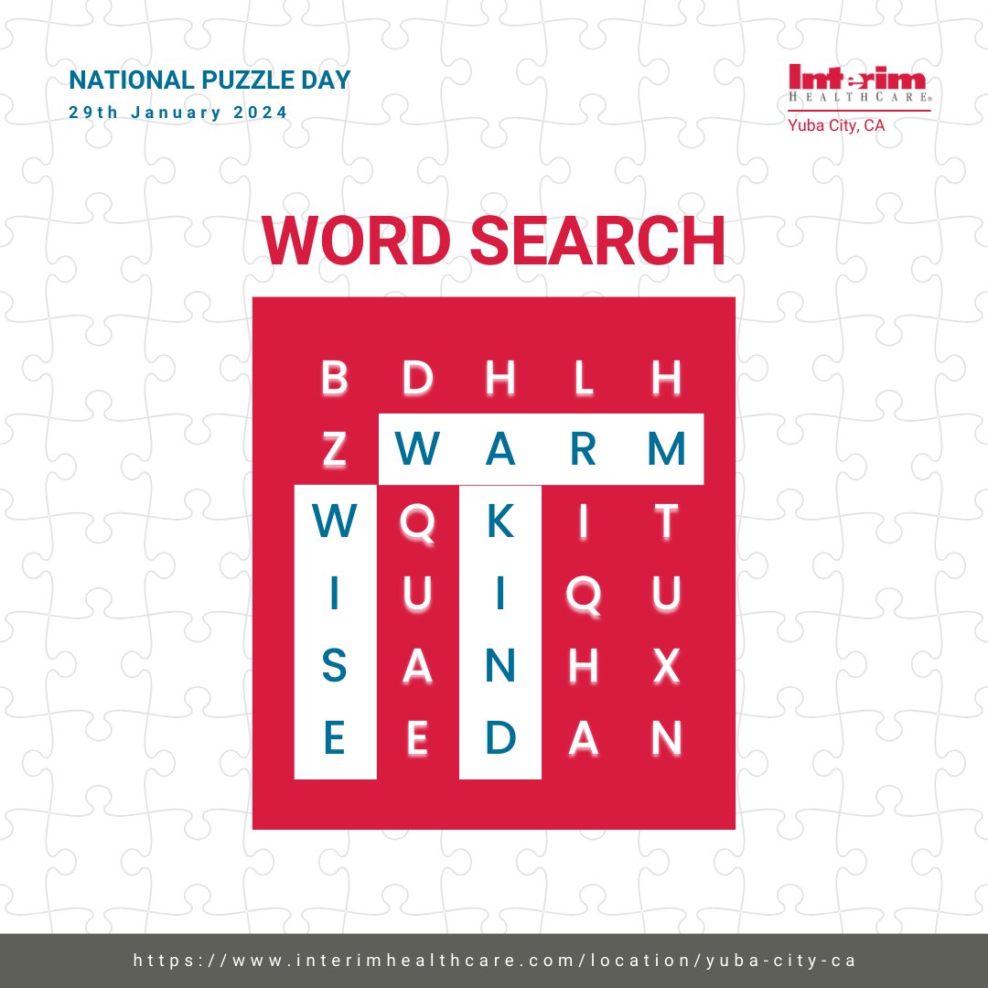This #NationalPuzzleDay, test your cognitive skills with this simple Word Search puzzle. Challenge yourself daily with different puzzles to improve your cognitive performance. 
#puzzleday #GuessingChallenge #KNOWLEDGE #USA #fun #brainteaser #MINDGames #healthcare #challenge