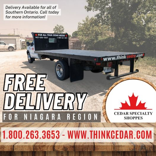 ThinkCedar's tweet photo. FREE DELIVERY For Niagara Region!!
Price and plan your project online with us at https://t.co/DEnqTz6kSe
Call to speak with one of our cedar experts today at 1.800.263.3653. #cedarspecialtyshoppe #cedarroofontario #copperroofontario  #southernontario #thinkcedar https://t.co/Lb9WQaUEtR