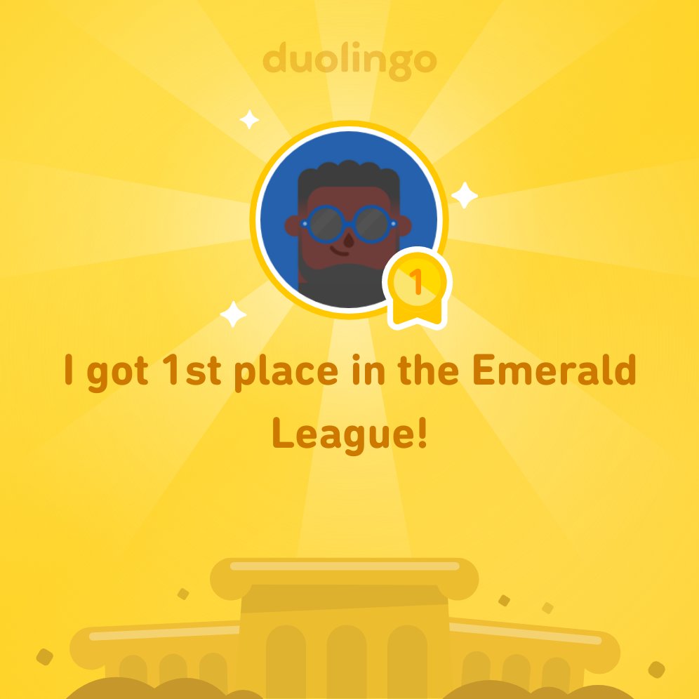 I finished 1st place in Emerald League on @Duolingo!