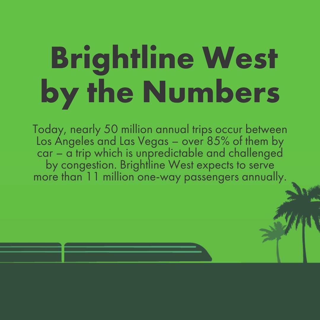 We're unlocking a new era of travel. With nearly 50 million annual trips between LA and Las Vegas, Brightline West aims to redefine the journey. Bye unpredictable car trips and congestion. 👋