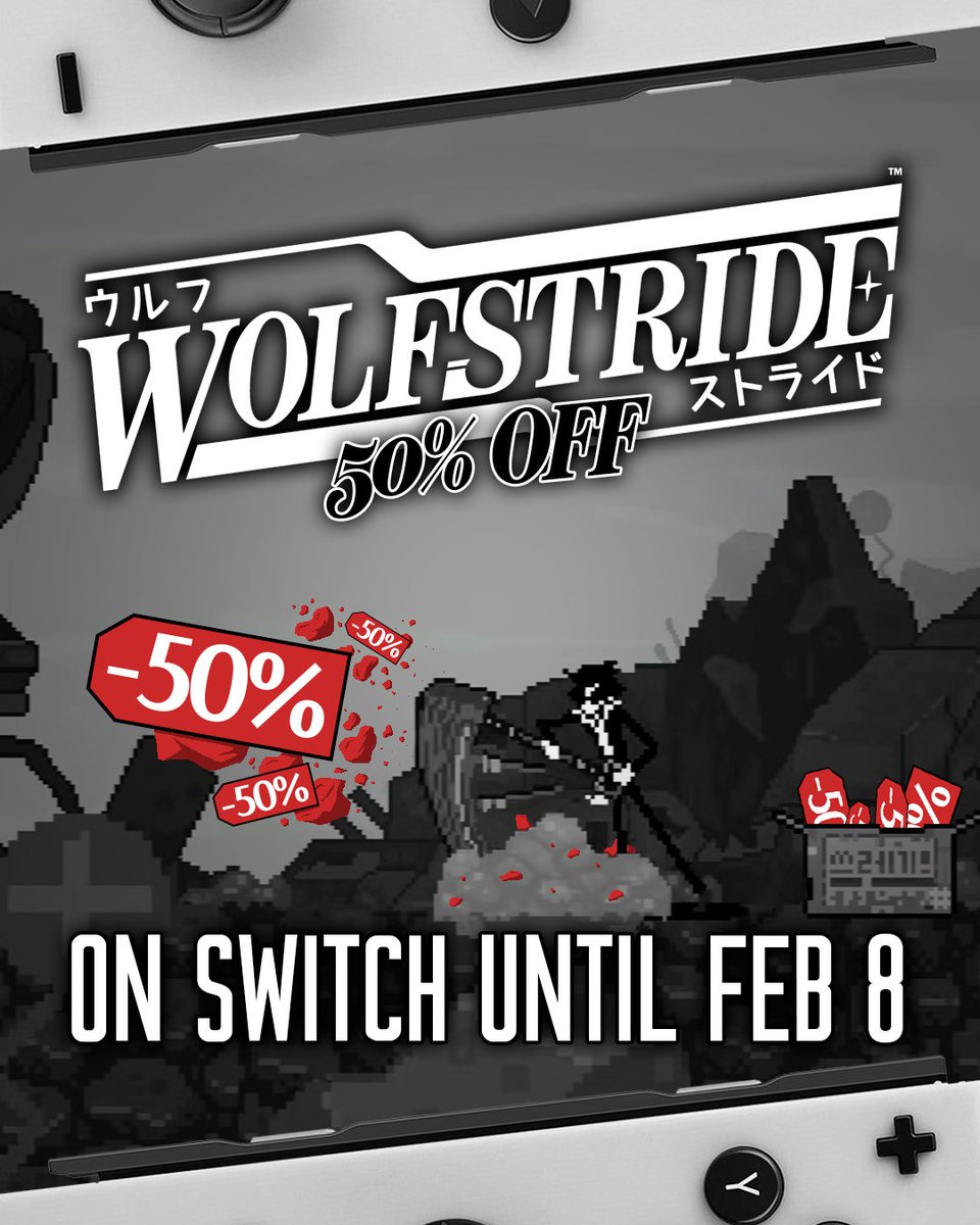 Wolfstride is 50% OFF on Nintendo Switch until February 8th! Go get it!!! #wolfstride #otaimon #gamedev