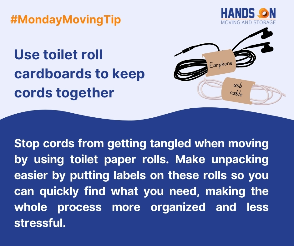 handsonmoving's tweet image. Use toilet roll cardboards to keep cords together
#MondayMovingTips #Localmovers #MovingCompany