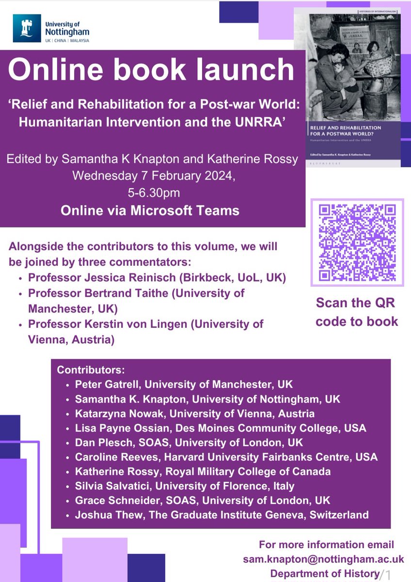 Join me &amp; <a href="/katherinemrossy/">Dr. Katherine Rossy</a>, our contributors <a href="/DanPlesch/">Dan Plesch</a> <a href="/PeterGatrell/">Peter Gatrell</a> <a href="/NowKatarzyna/">Katarzyna Nowak</a> <a href="/SilviaSalvatici/">Silvia Salvatici</a> <a href="/UlyssesThew/">Joshua Thew</a> Caroline Reeves, Lisa Payne Ossian, &amp; Grace Schneider, and our commentators <a href="/JessicaReinisch/">Jessica Reinisch</a> <a href="/TaitheModern/">TaitheModern</a> &amp; Kerstin von Lingen on 7th Feb! Scan QR for details