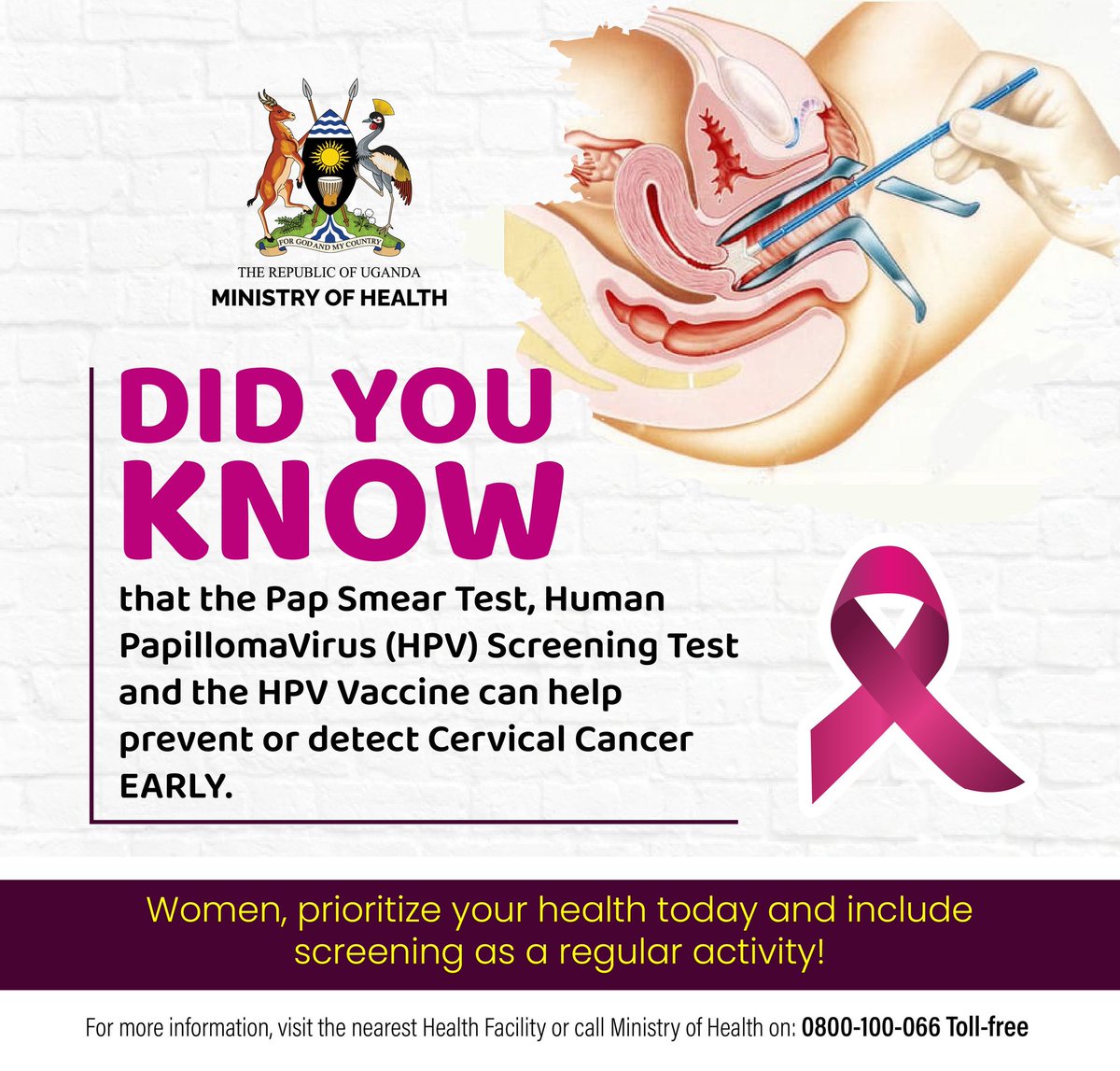 #cervicalcancerawarenessmonth Did you know that the Pap smear test, Human Papilloma virus(HPV) screening test and the HPV vaccine can help prevent or detect Cervical cancer early? Fellow women, prioritise your health and include screening as a regular activity. #MOHatWork