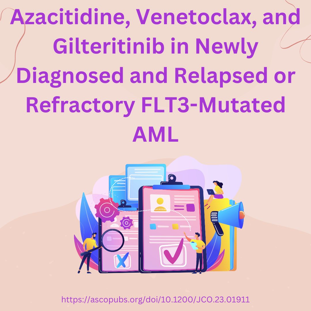 📢📰This study concluded that the combo of azacitidine, venetoclax, & gilteritinib resulted in⬆️ rates of CR/CRi, deep FLT3 molecular responses, & encouraging survival in🆕diagnosed FLT3-mutated AML. 
READ MORE➡️tinyurl.com/mpfhmmk7
@KNOW_AML @Daver_Leukemia @LeukemiaDoc