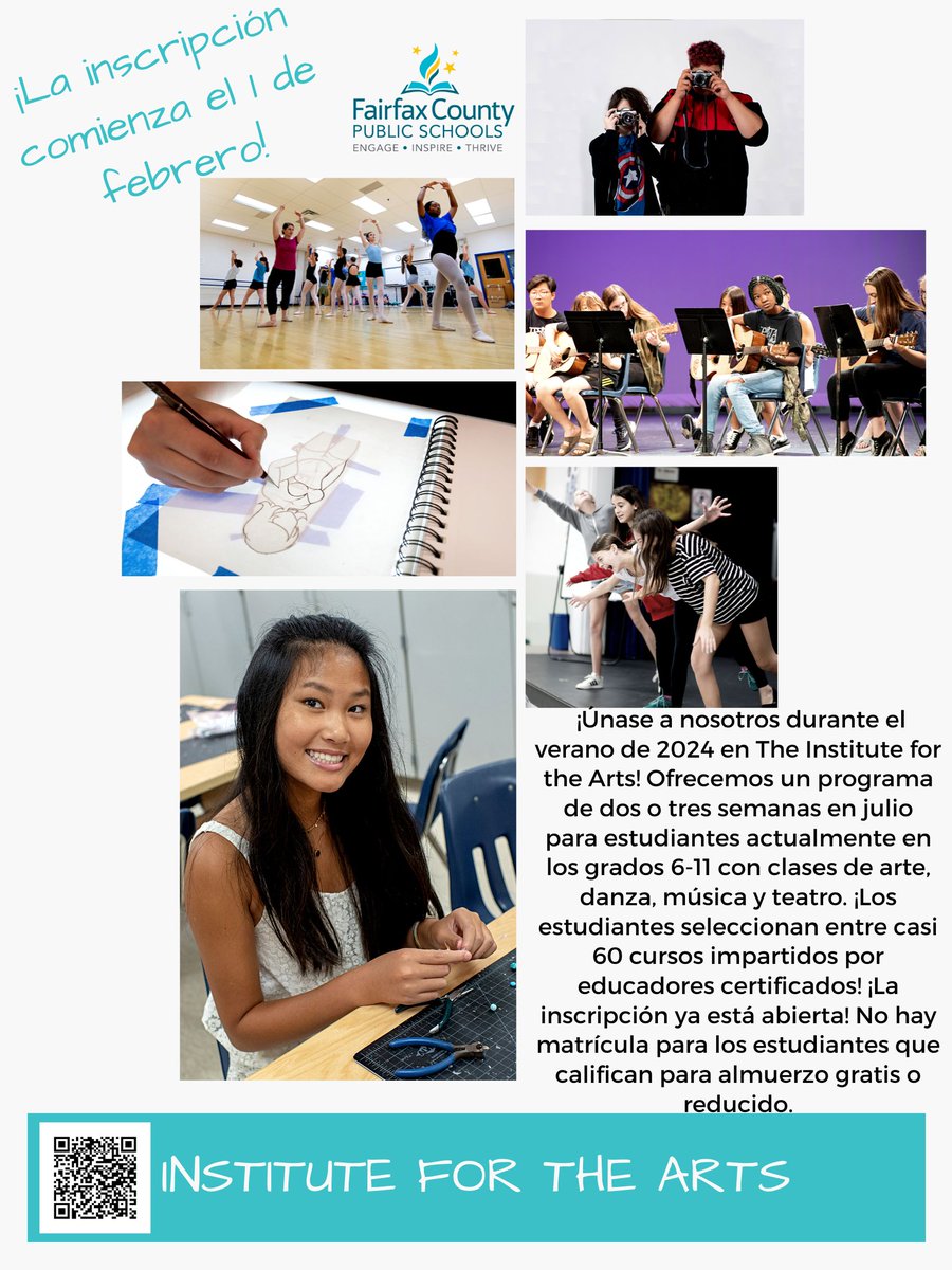 ¿Sabías que... El Instituto de las Artes (IFTA) es un programa de enriquecimiento de verano de dos o tres semanas para estudiantes de secundaria y preparatoria? Los estudiantes seleccionan entre casi 60 clases. La inscripción comienza el 2/1. ¡Vea el folleto para más detalles!