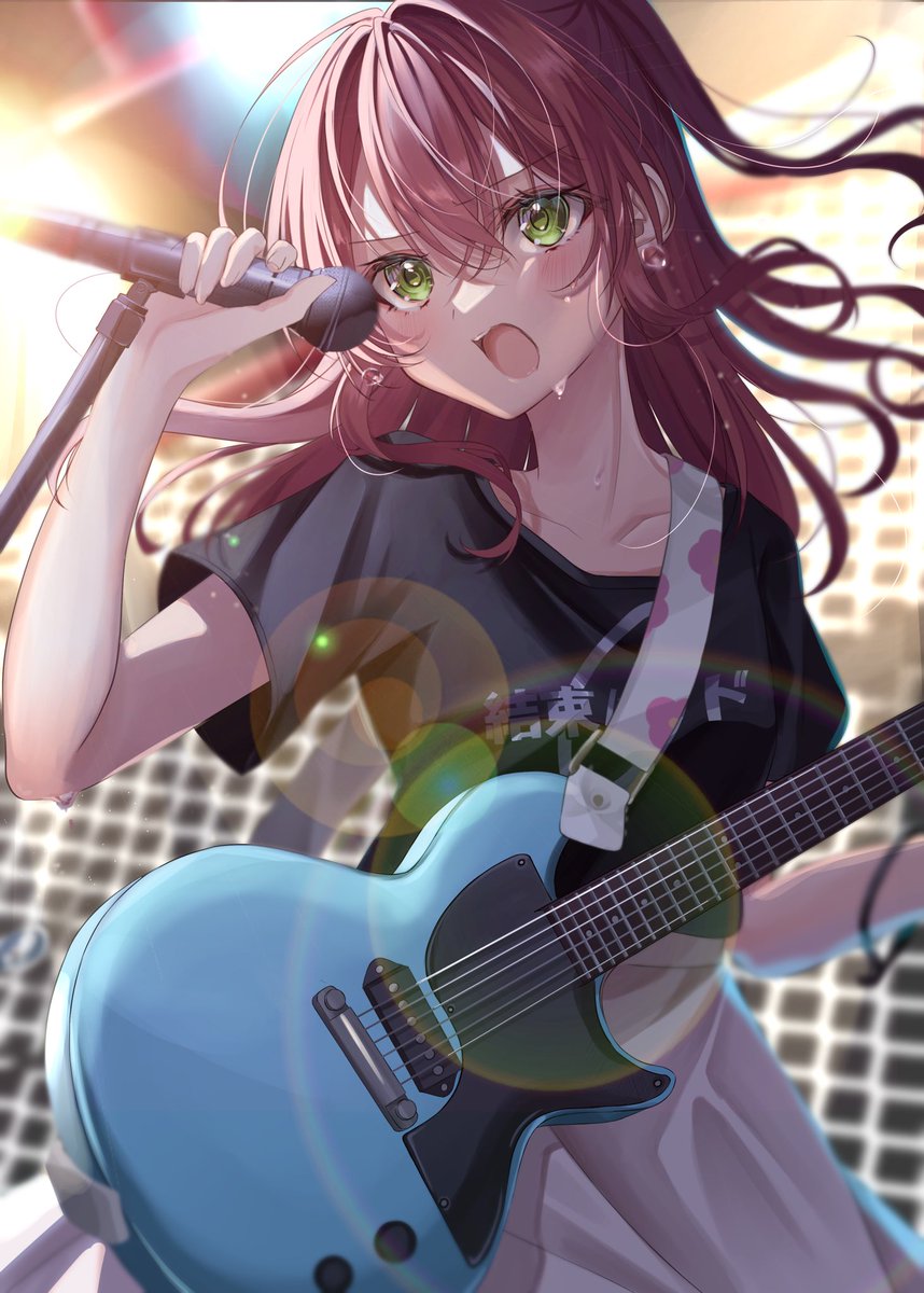 gotoh hitori ,gotou hitori 1girl pink hair instrument hair ornament long hair solo shirt  illustration images