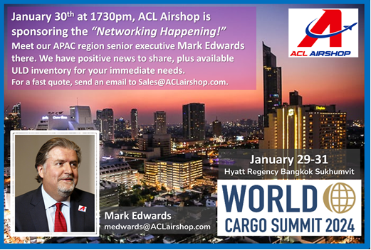 ACL Airshop is hosting the "Network Happening" during World Cargo Summit in Bangkok. Please see Mark Edwards there for our latest news. #ACLairshop #WorldCargoSummit #AirCargo #AirFreight