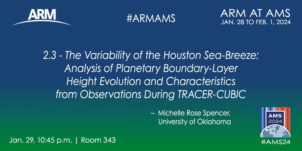 armnewsteam's tweet photo. Don’t miss this #AMS24 session, as Michelle Rose Spencer of the @UofOklahoma describes her work using #ARMdata from the #ARMTRACER campaign | #ARMAMS @doescience | https://t.co/siHo4iOP59 https://t.co/hoQfDlOf73