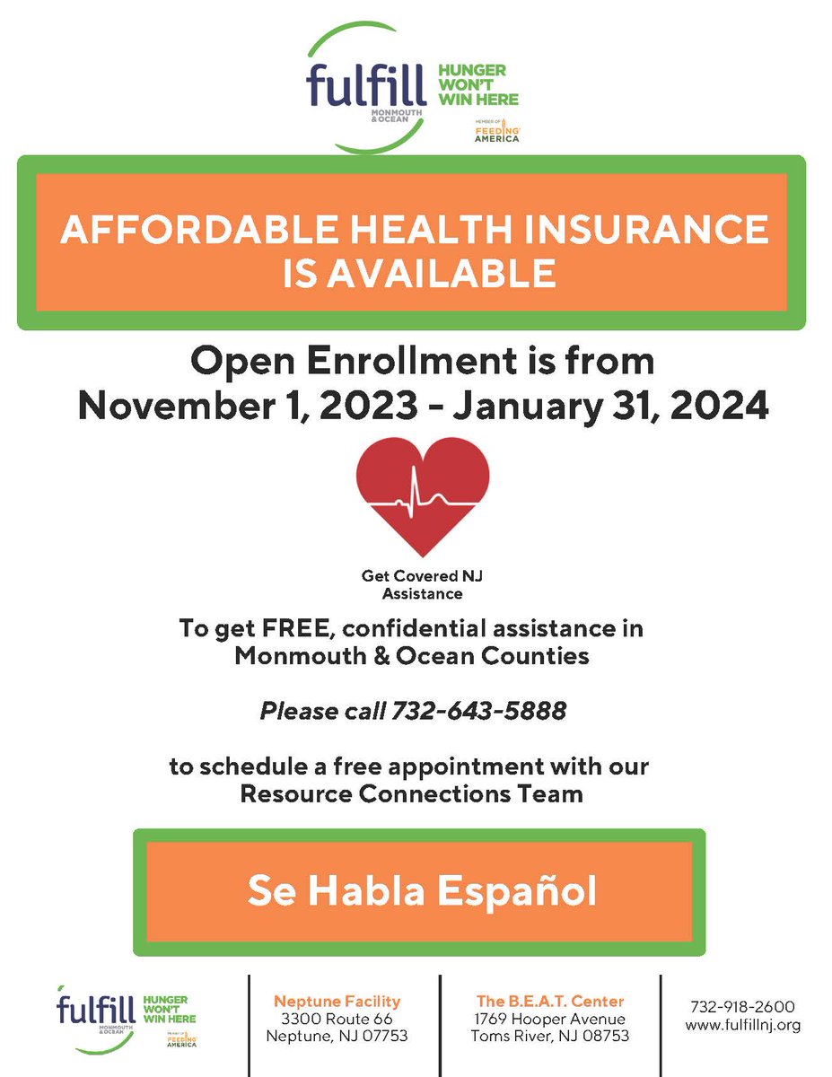 📣ATTENTION: The Open Enrollment period ends this Wednesday, 1/31! If you seek affordable health care through @GetCoveredNJ, it is not too late to schedule an appointment with our Resource Connections Team to assist you with enrollment. Call 732-643-5888.
