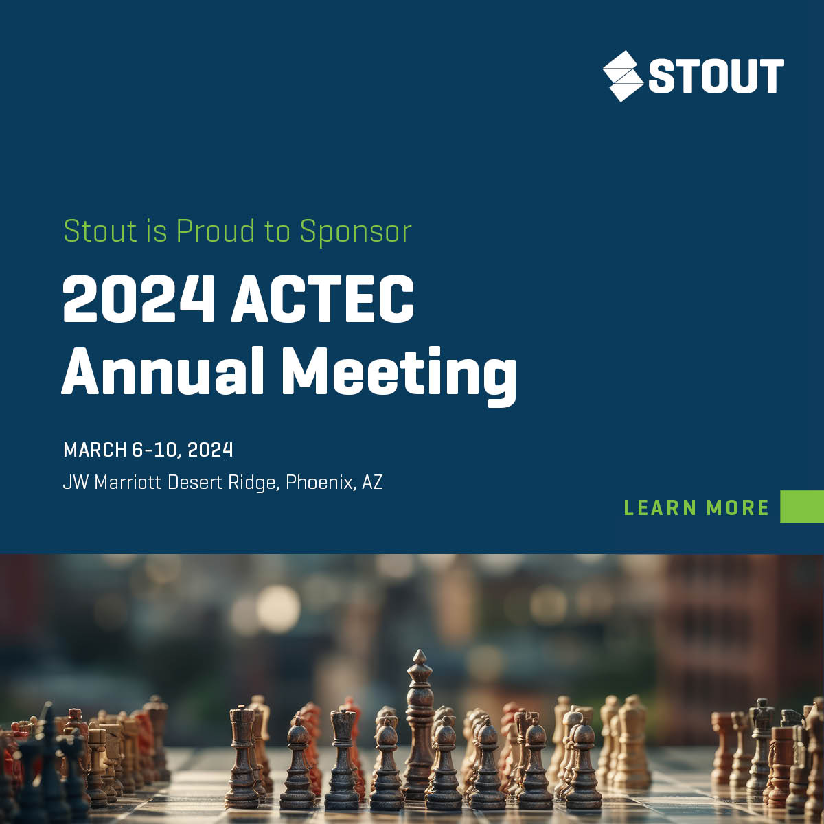 Stout is pleased to sponsor the 2024 ACTEC Annual Meeting. Join us at our booth and meet our Stout attendees, Aaron Stumpf, Carsten Hoffmann, Garry Marshall, and Robert Moore. Learn more: bit.ly/3GtQS1m