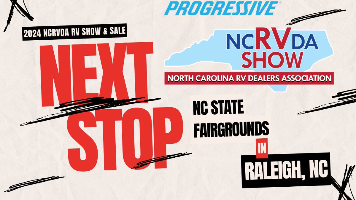 NCRVDA's tweet photo. Thank You Charlotte!!  Raleigh, NC you are the Next and Final stop on the 2024 Progressive NCRVDA RV Show &amp; Sale until August.  Last chance to visit more dealers, see more brands, and have more family fun.

NC State Fairgrounds
February 15 - 18, 2024 https://t.co/R3wJ03HW99