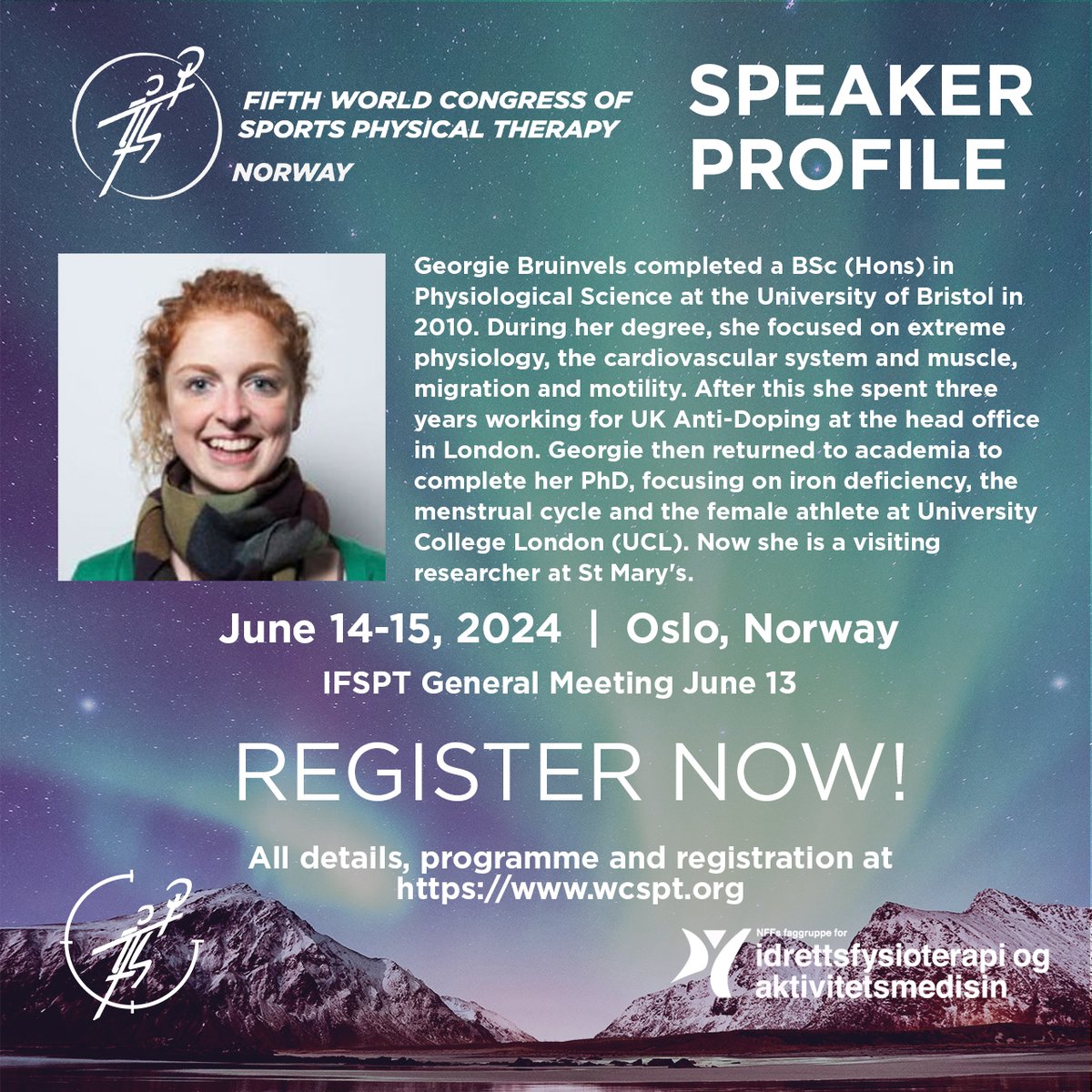 Join speaker Georgie Bruinvels at the Fifth World Congress of Sports Physical Therapy! Register now: wcspt.org