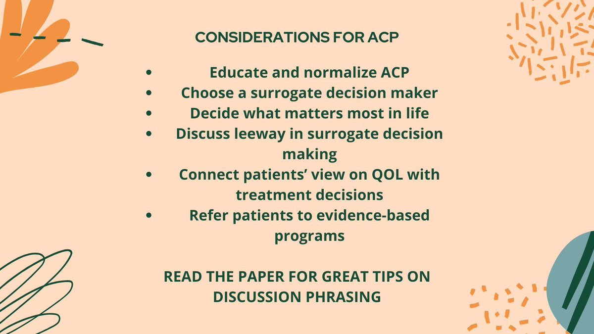 What is #AdvanceCarePlanning? Are you comfortable leading discussions w/ your pts? This narrative review from @MyNameMD, @susanhickmanIU, and @PrepareForCare discusses the evolution of ACP and gives tips and insights for clinicians and researchers. buff.ly/3vycoQb (1/x)